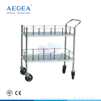 Cuadro de la bandeja del hospital del acero inoxidable AG-SS006 carretilla médica de 2 capas